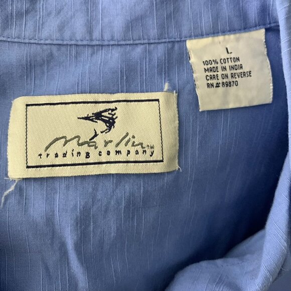 Marlin Trading Embroidered Button Up Camp Shirt L Blue Short Sleeves Pocket - Picture 7 of 7